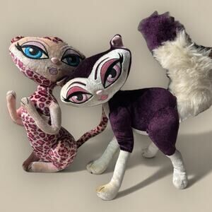 Vtg Bratz Poseable Leopard Pink Cat BRIGITTE Bobblehead Petz Plush Toy Lot 2